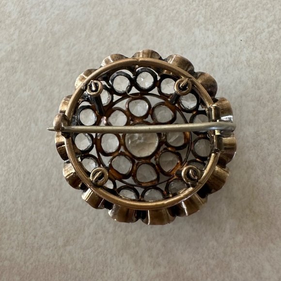Antique Victorian sterling silver 9kt gold gilded diamond cut paste pin brooch - Picture 5 of 8